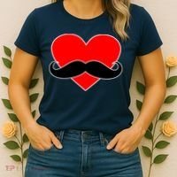 Heart Mustache Funny Valentine's Day Logo Women's T-Shirt thumb 2