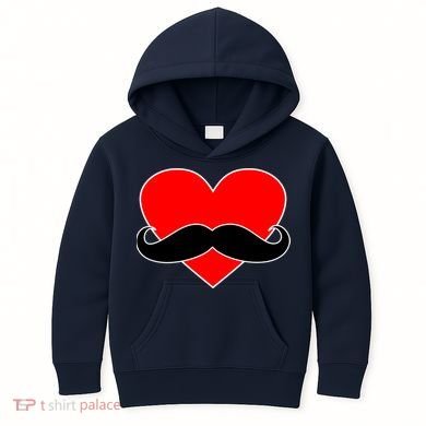 Heart Mustache Funny Valentine's Day Logo Kids Hoodie