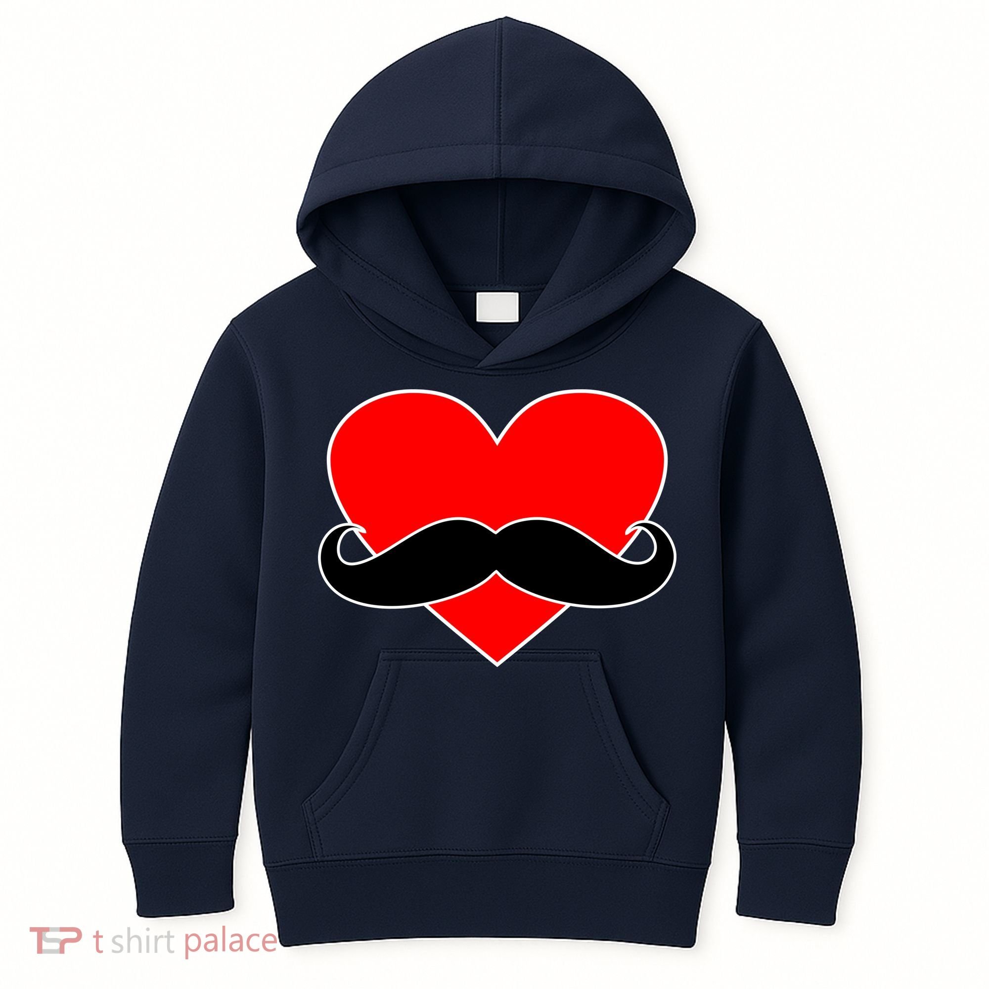 Heart Mustache Funny Valentine's Day Logo Kids Hoodie