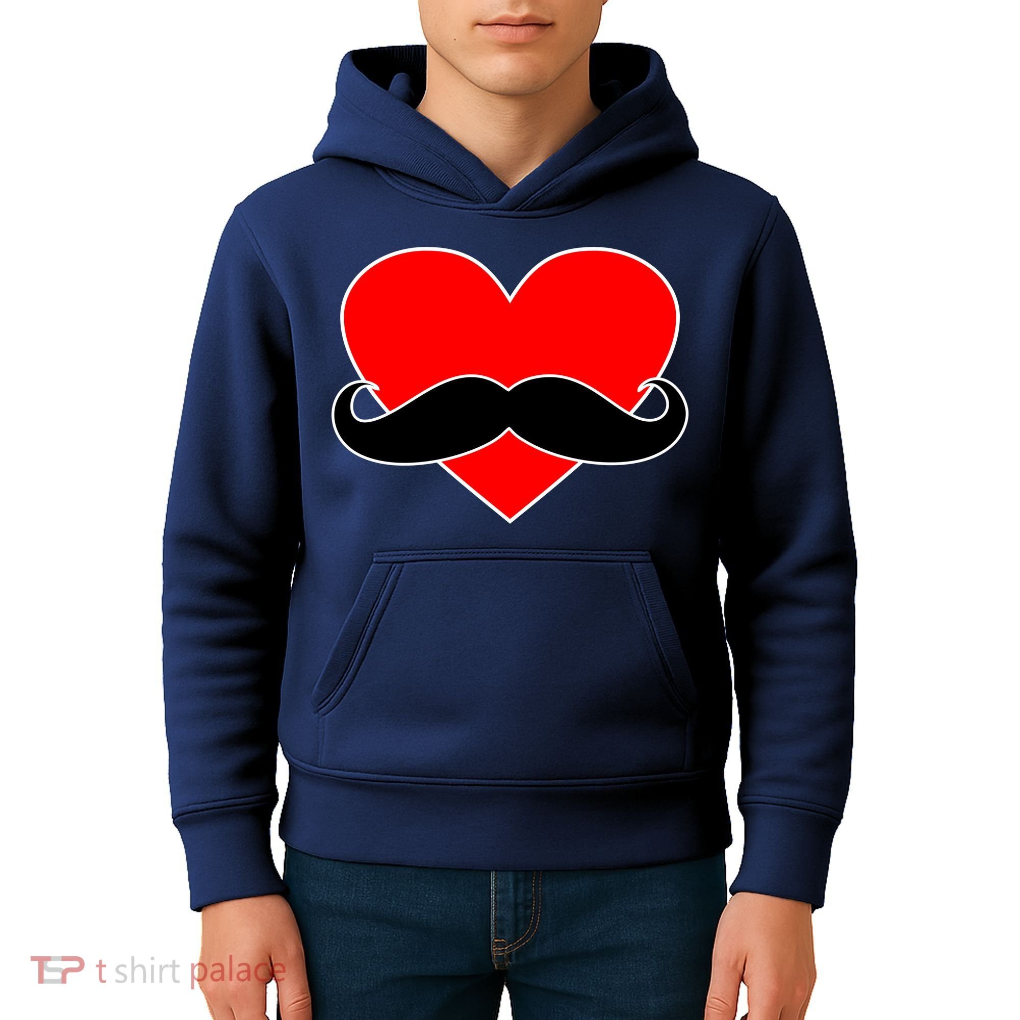 Heart Mustache Funny Valentine's Day Logo Kids Hoodie