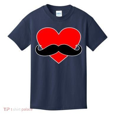 Heart Mustache Funny Valentine's Day Logo Kids T-Shirt