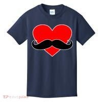 Heart Mustache Funny Valentine's Day Logo Kids T-Shirt thumb 0