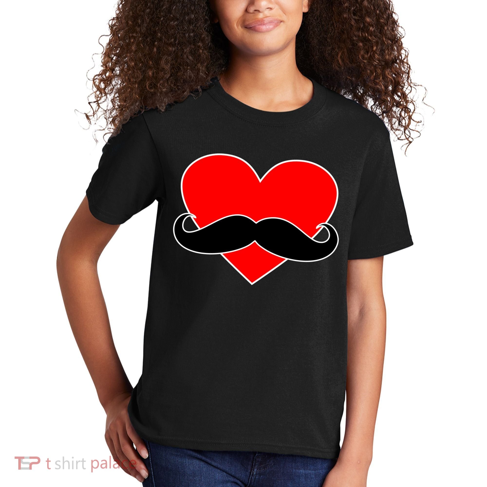 Heart Mustache Funny Valentine's Day Logo Kids T-Shirt