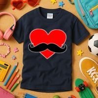 Heart Mustache Funny Valentine's Day Logo Kids T-Shirt thumb 3