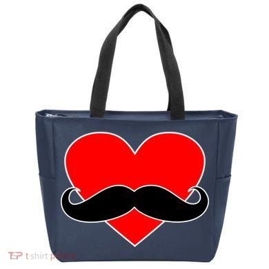 Heart Mustache Funny Valentine's Day Logo Tote Bag