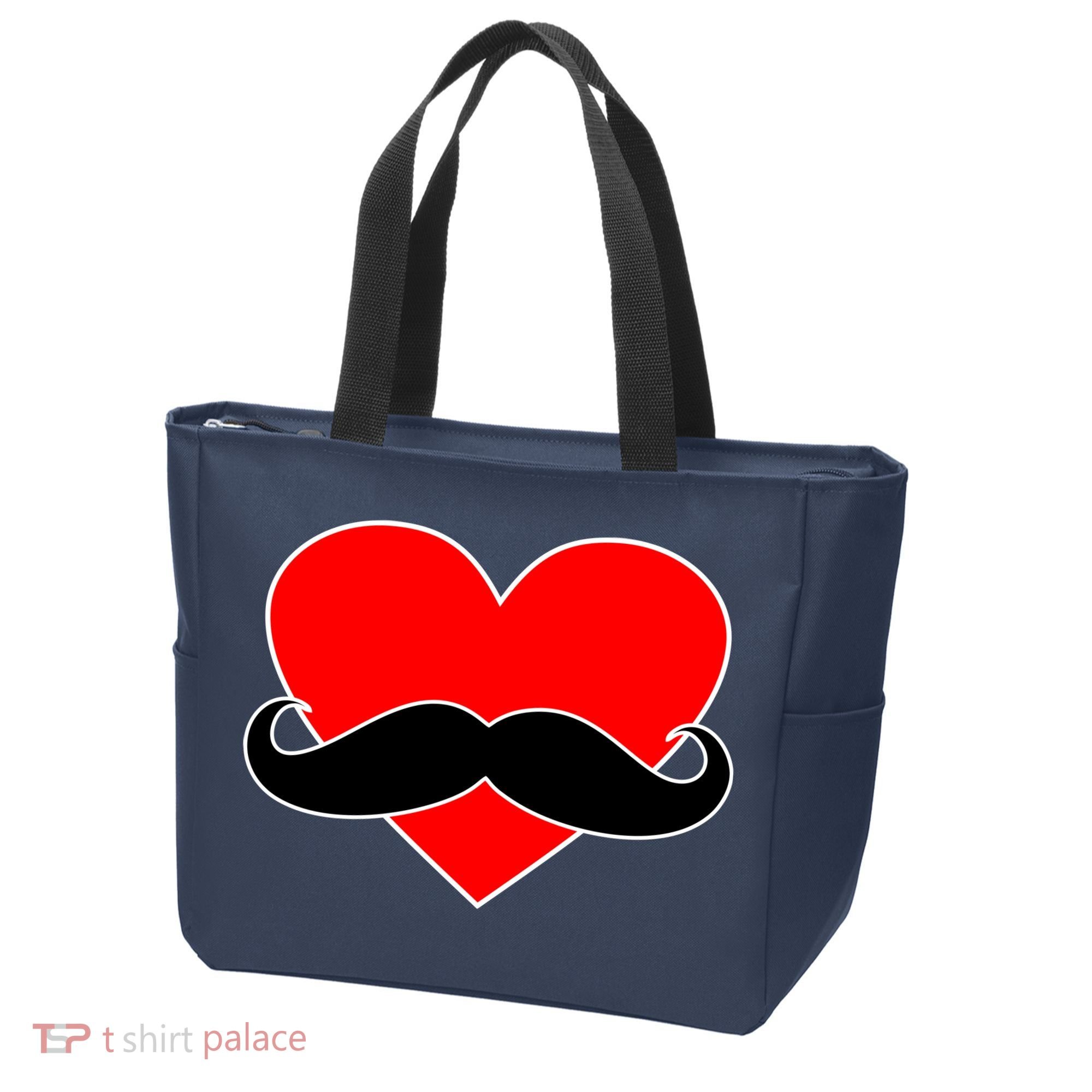 Heart Mustache Funny Valentine's Day Logo Tote Bag