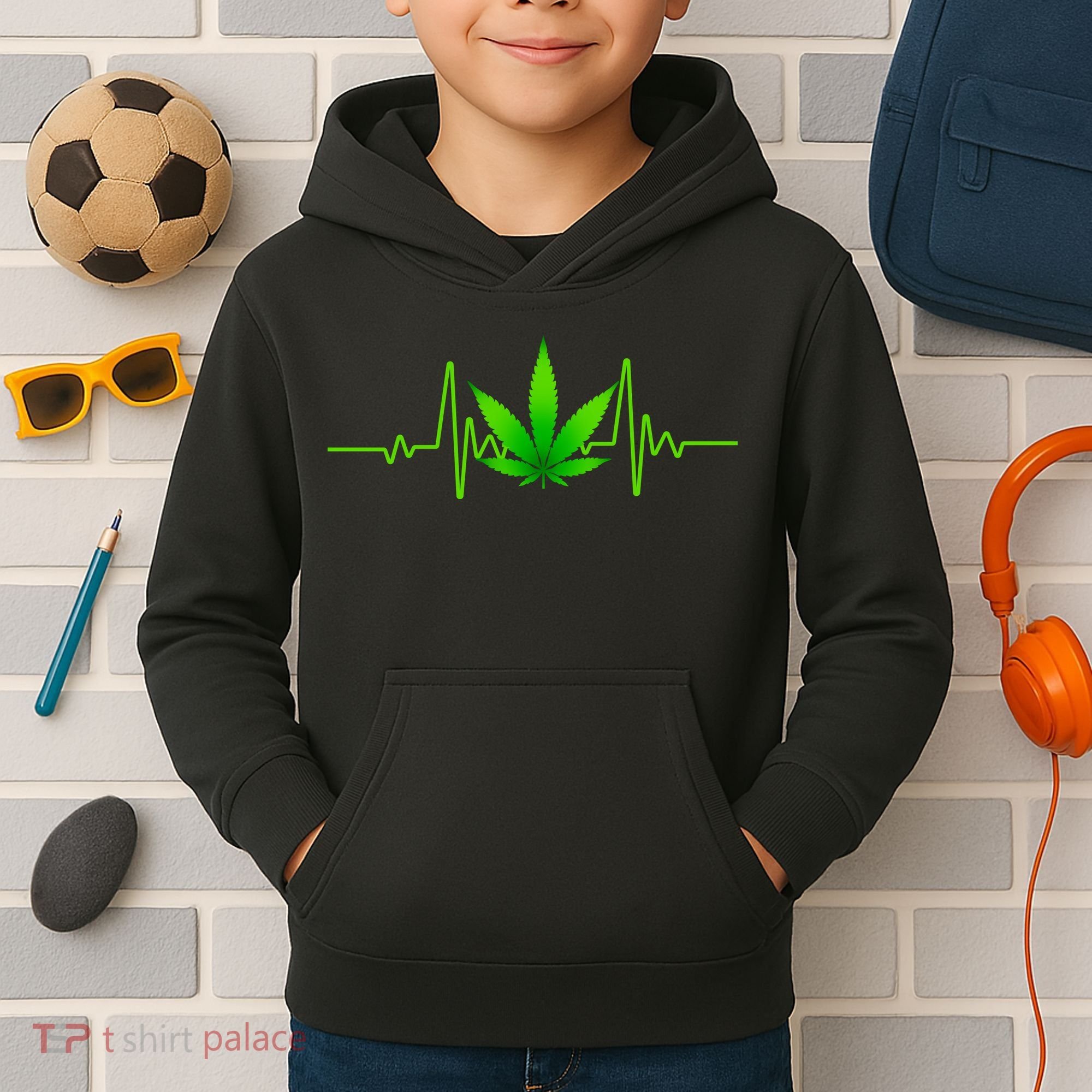 Heartbeat Weed Pulse Kids Hoodie