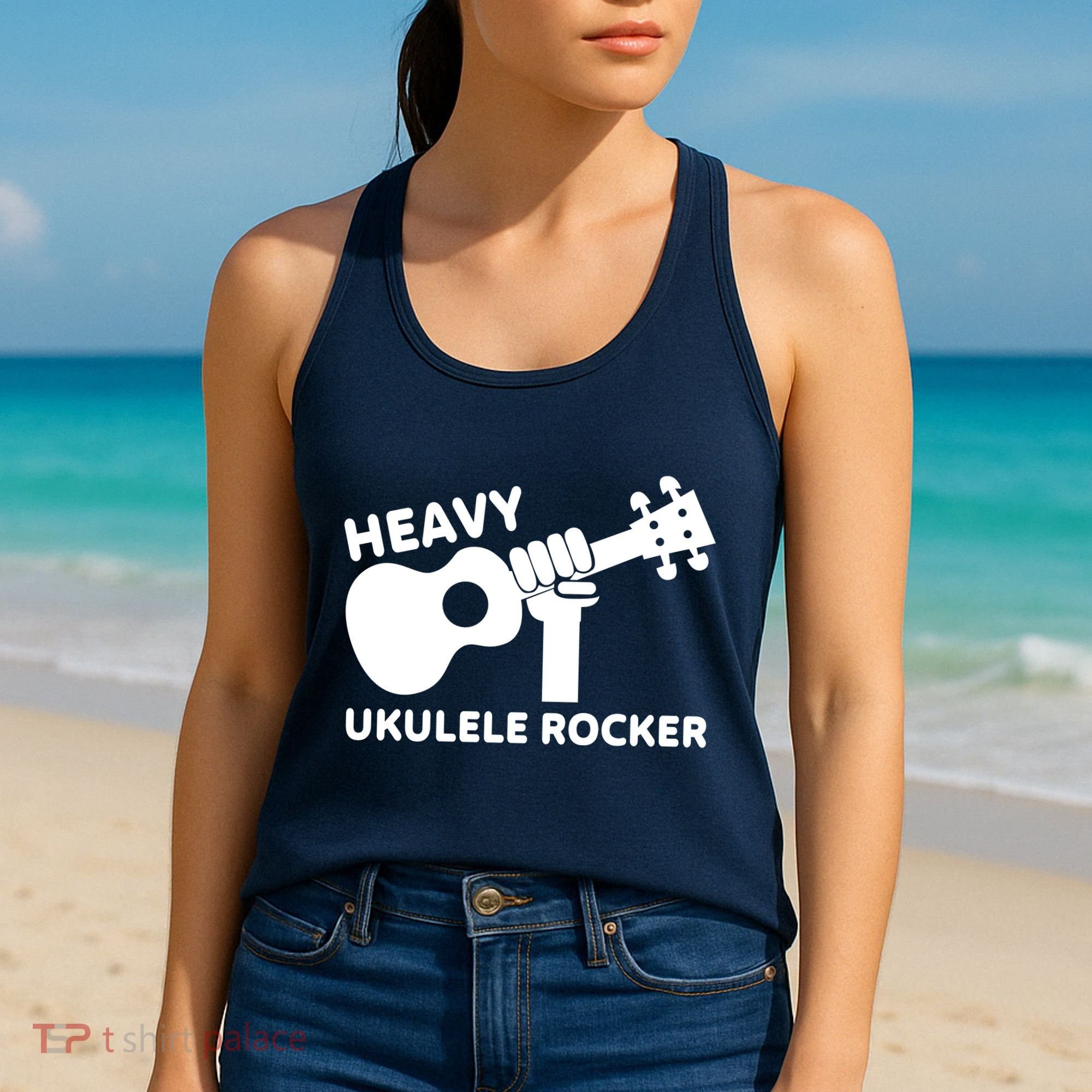 Heavy Ukulele Rocker Musical Instrument Acoustic Guitar Women's Tank Top