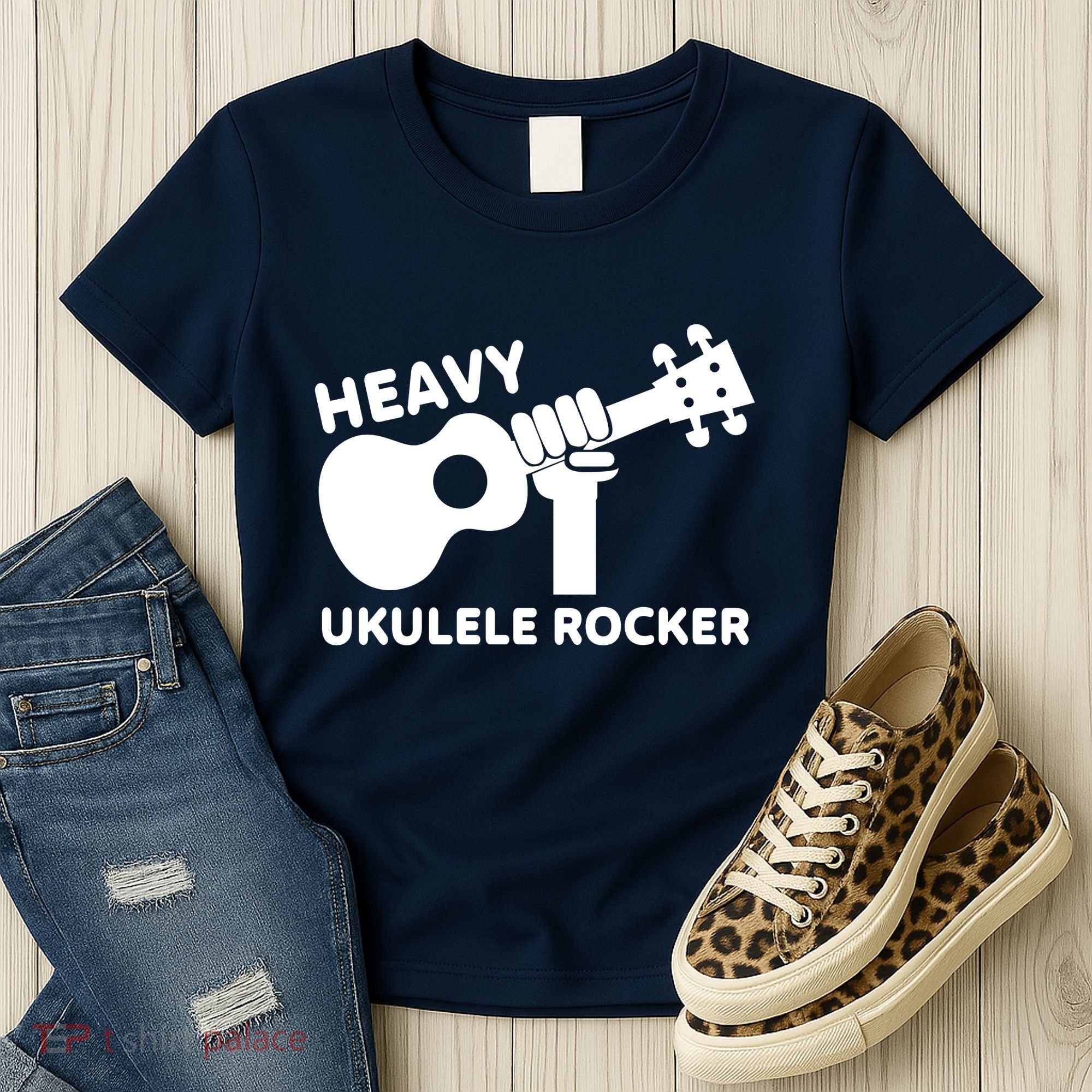 Heavy Ukulele Rocker Musical Instrument Acoustic Guitar Women's T-Shirt