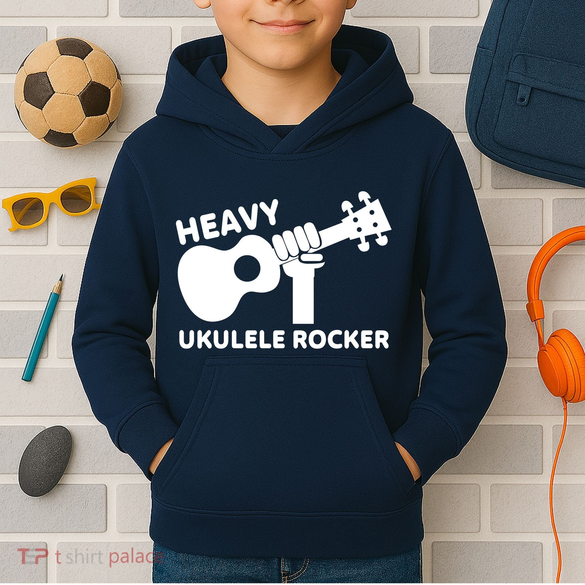 Heavy Ukulele Rocker Musical Instrument Acoustic Guitar Kids Hoodie