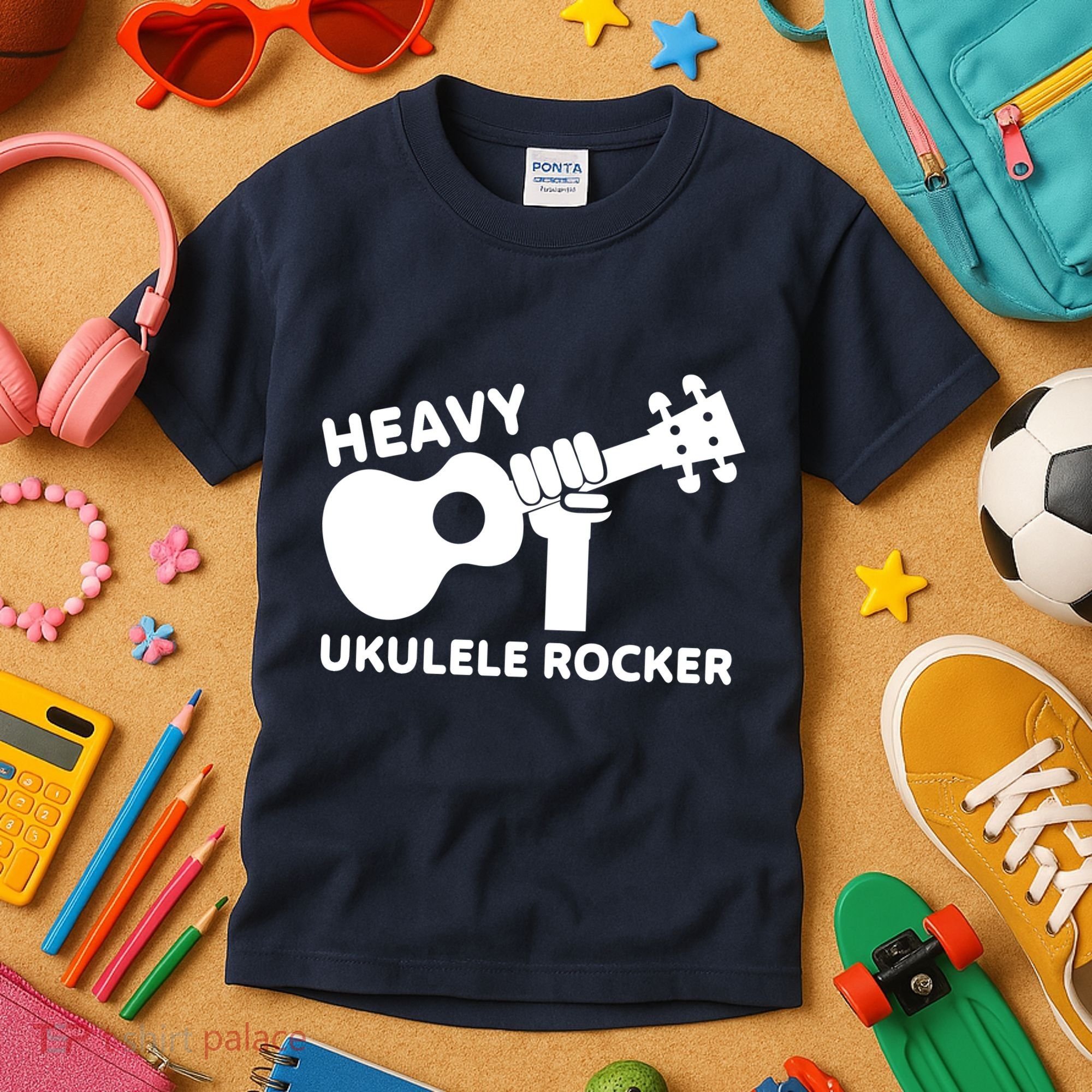 Heavy Ukulele Rocker Musical Instrument Acoustic Guitar Kids T-Shirt