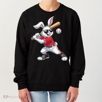Happy Easter Bunny Playing Baseball Easter Sport Gift Women's Sweatshirt thumb 0