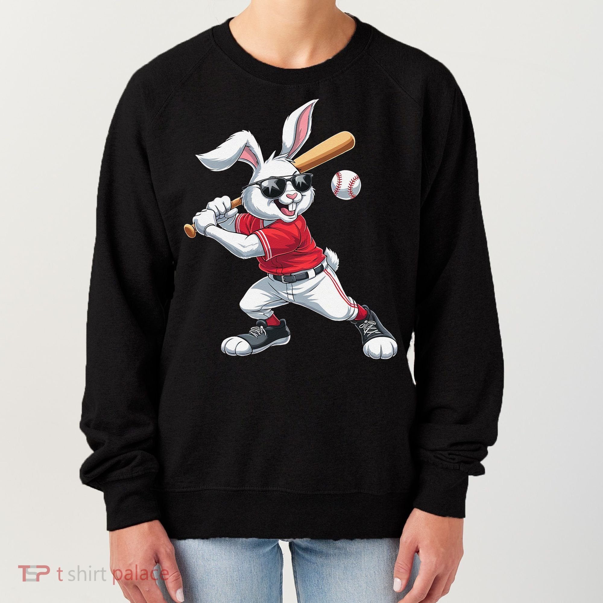 Happy Easter Bunny Playing Baseball Easter Sport Gift Women's Sweatshirt