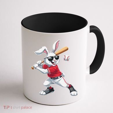 Happy Easter Bunny Playing Baseball Easter Sport Gift Coffee Mug back