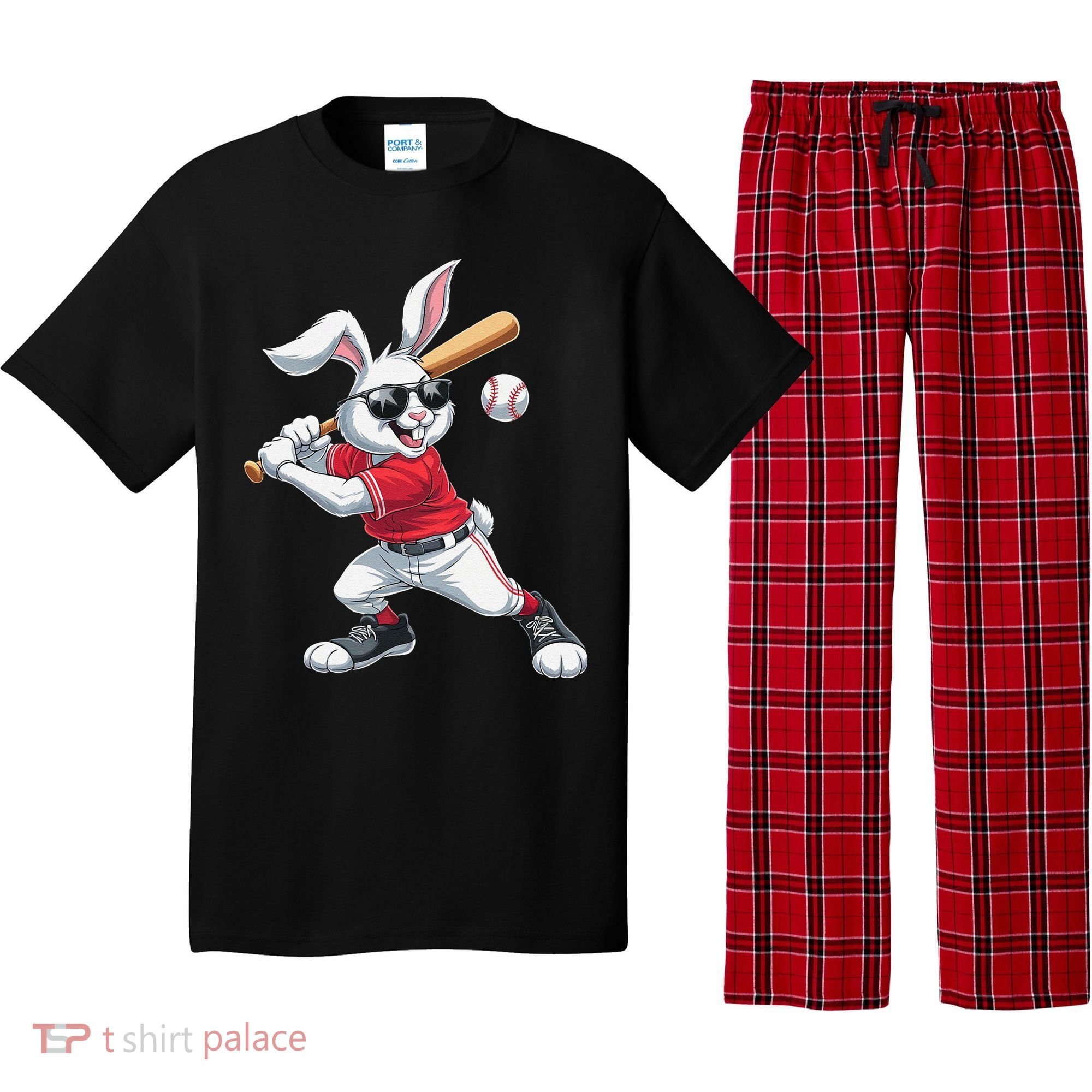 Happy Easter Bunny Playing Baseball Easter Sport Gift Pajama Set