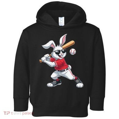 Happy Easter Bunny Playing Baseball Easter Sport Gift Toddler Hoodie