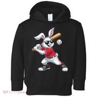 Happy Easter Bunny Playing Baseball Easter Sport Gift Toddler Hoodie thumb 0