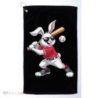 Happy Easter Bunny Playing Baseball Easter Sport Gift Golf Towel thumb 0