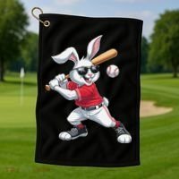 Happy Easter Bunny Playing Baseball Easter Sport Gift Golf Towel thumb 1