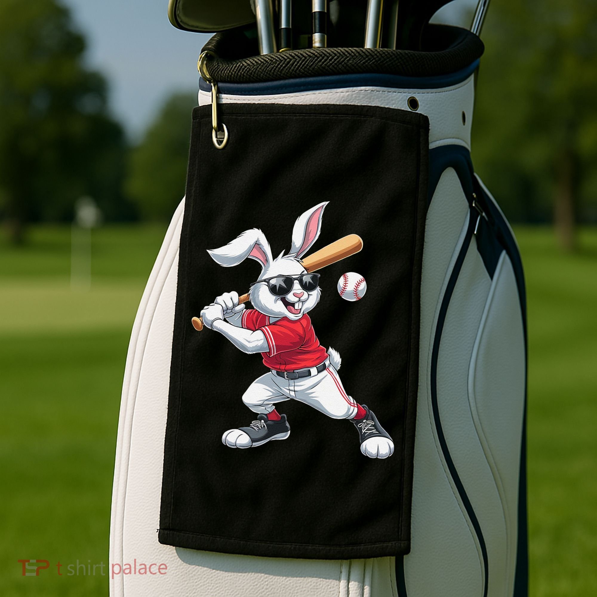 Happy Easter Bunny Playing Baseball Easter Sport Gift Golf Towel