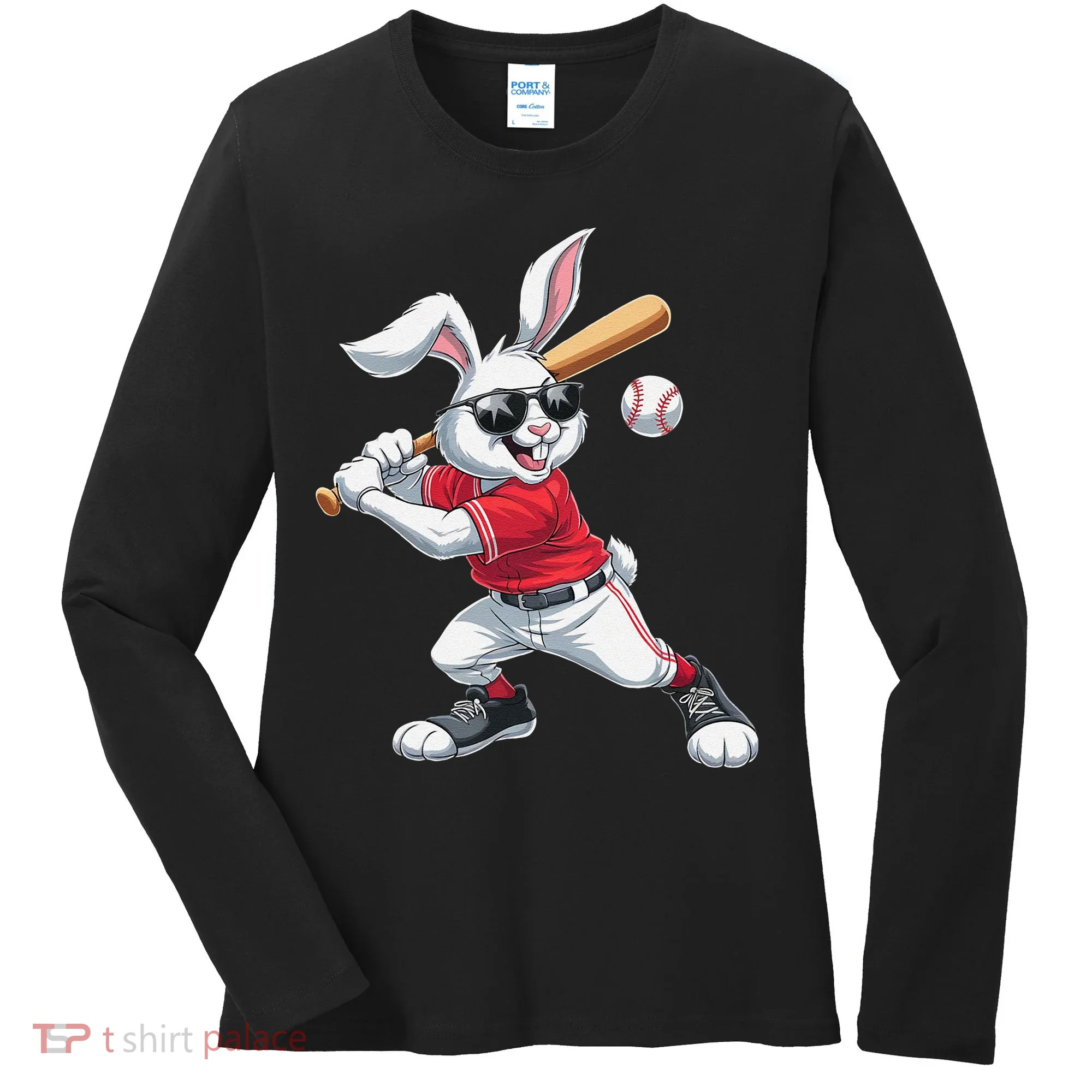 Happy Easter Bunny Playing Baseball Easter Sport Gift Women's Long Sleeve Shirt