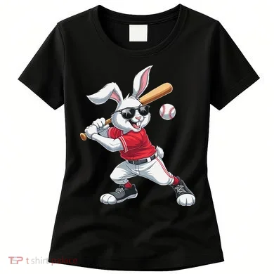 Happy Easter Bunny Playing Baseball Easter Sport Gift Women's T-Shirt