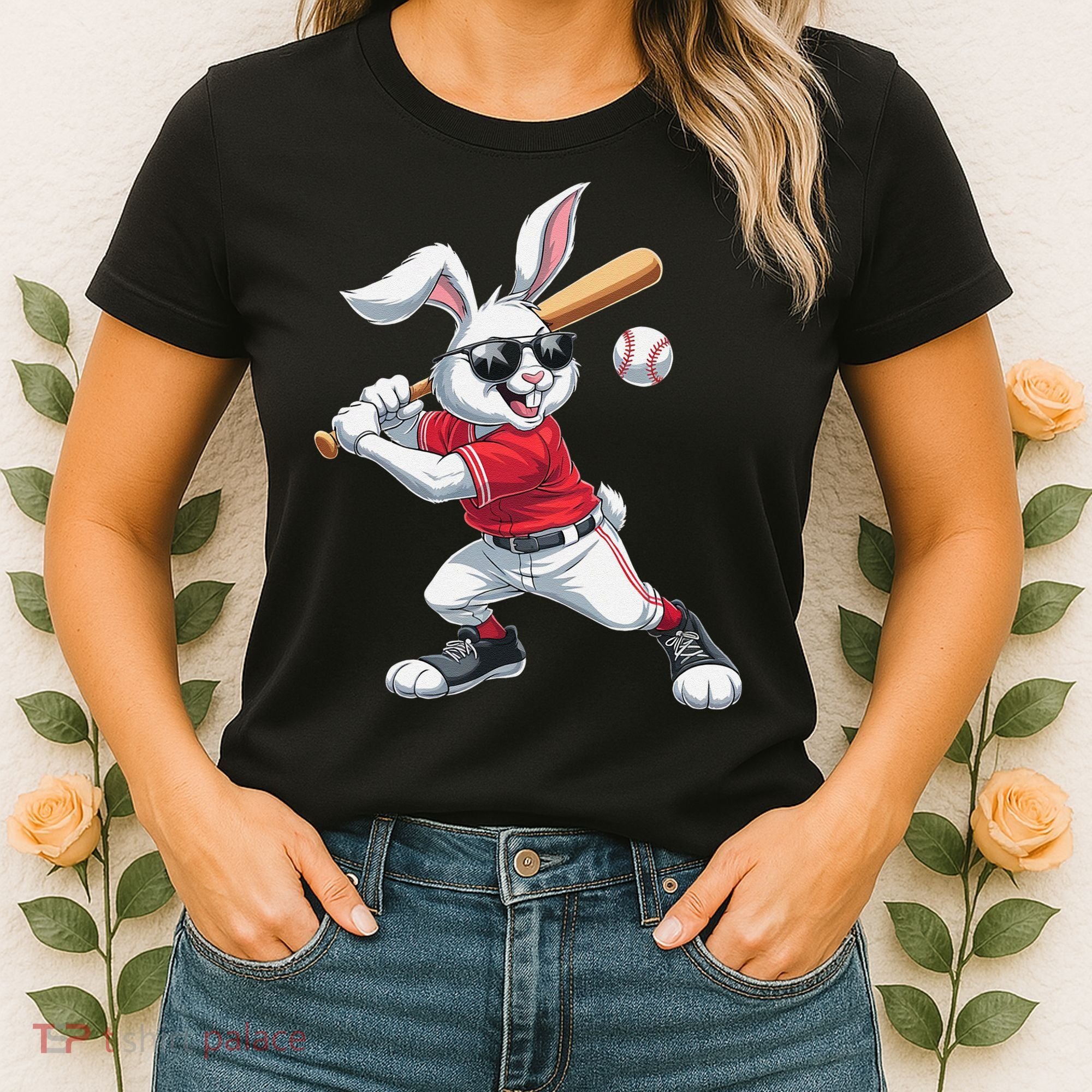 Happy Easter Bunny Playing Baseball Easter Sport Gift Women's T-Shirt