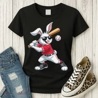 Happy Easter Bunny Playing Baseball Easter Sport Gift Women's T-Shirt thumb 3