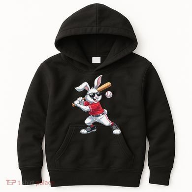 Happy Easter Bunny Playing Baseball Easter Sport Gift Kids Hoodie