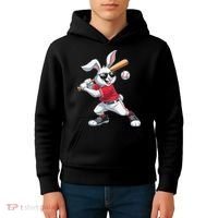 Happy Easter Bunny Playing Baseball Easter Sport Gift Kids Hoodie thumb 4