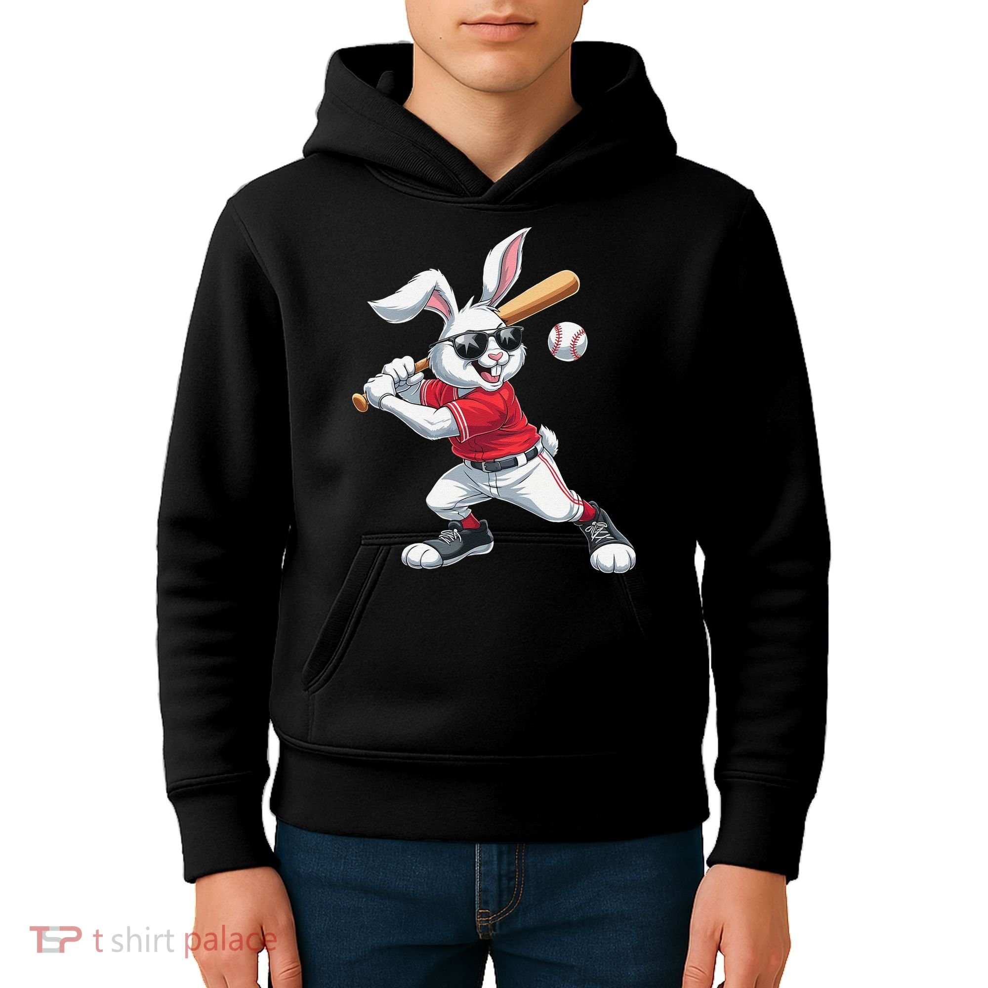 Happy Easter Bunny Playing Baseball Easter Sport Gift Kids Hoodie