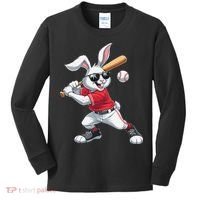 Happy Easter Bunny Playing Baseball Easter Sport Gift Kids Long Sleeve Shirt thumb 0