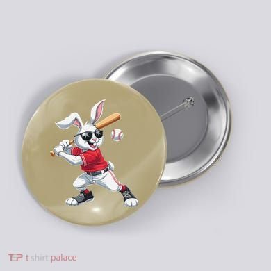 Happy Easter Bunny Playing Baseball Easter Sport Gift Button