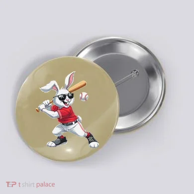 Happy Easter Bunny Playing Baseball Easter Sport Gift Button