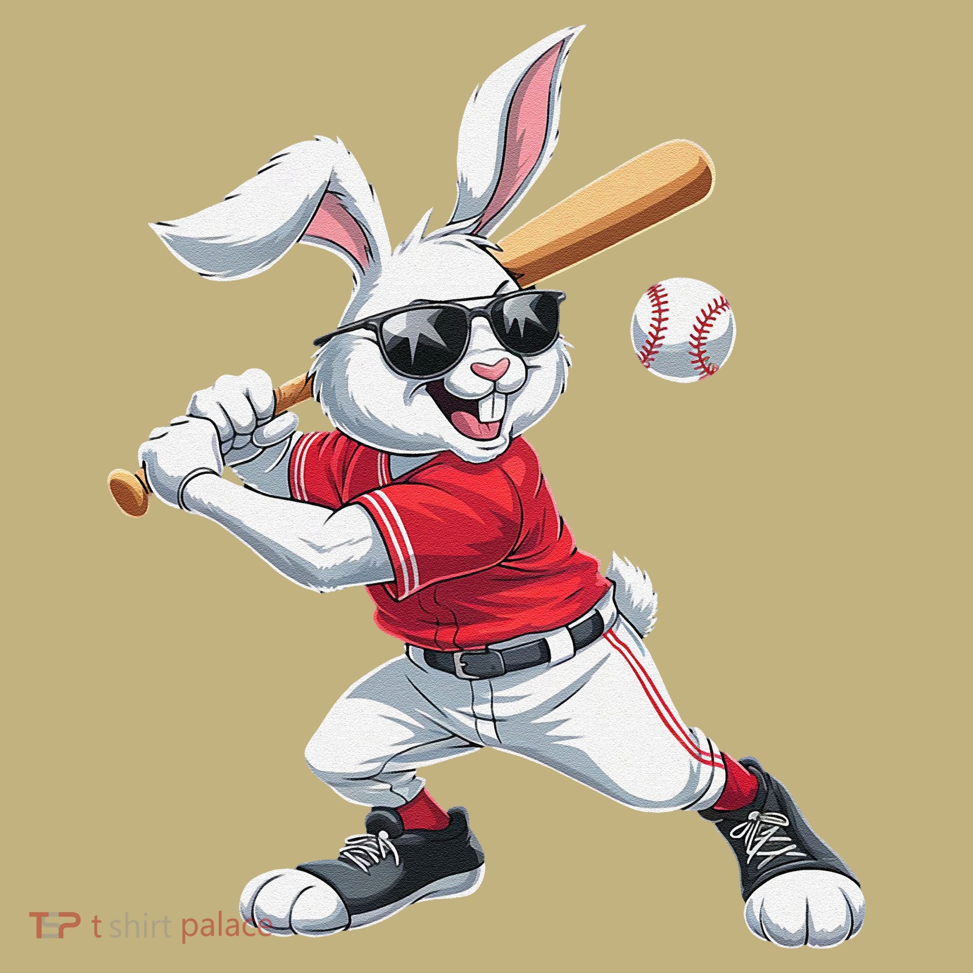 Happy Easter Bunny Playing Baseball Easter Sport Gift Button