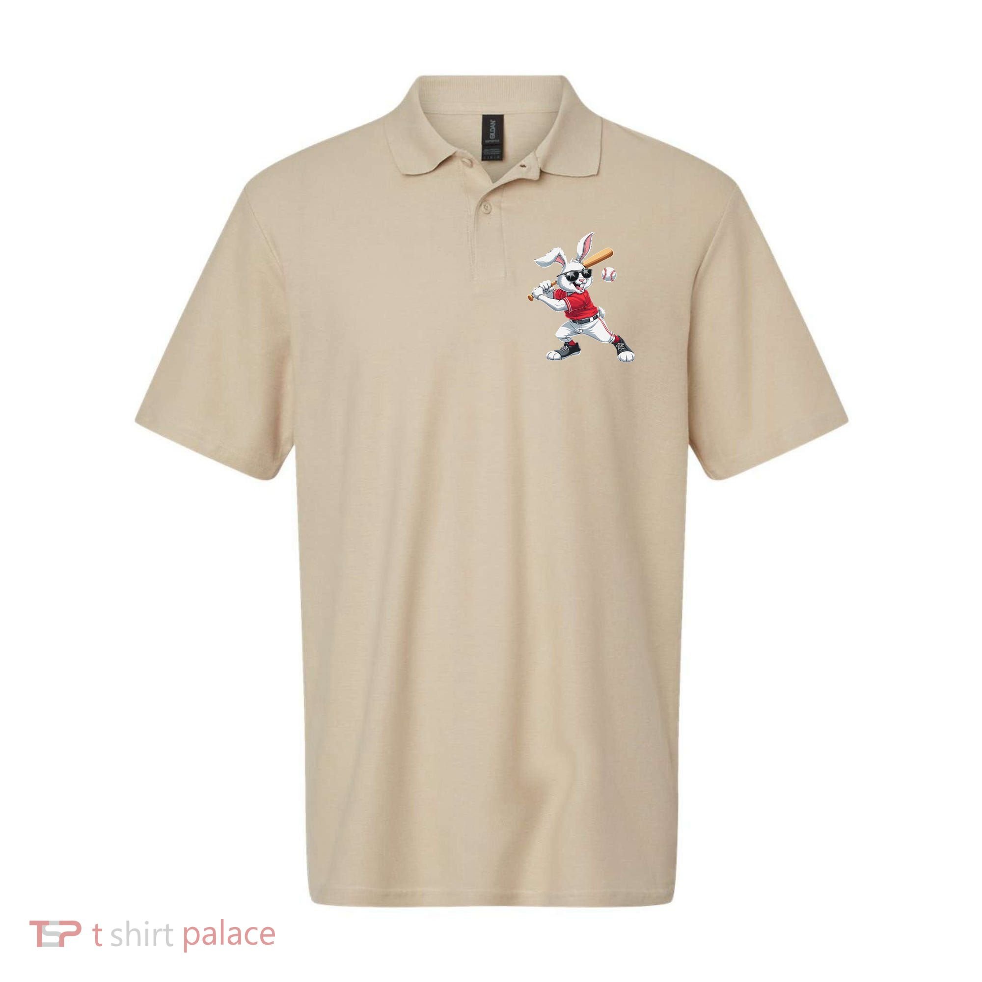 Happy Easter Bunny Playing Baseball Easter Sport Gift Polo