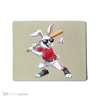 Happy Easter Bunny Playing Baseball Easter Sport Gift Mousepad