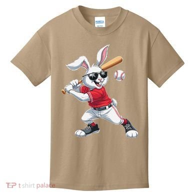 Happy Easter Bunny Playing Baseball Easter Sport Gift Kids T-Shirt