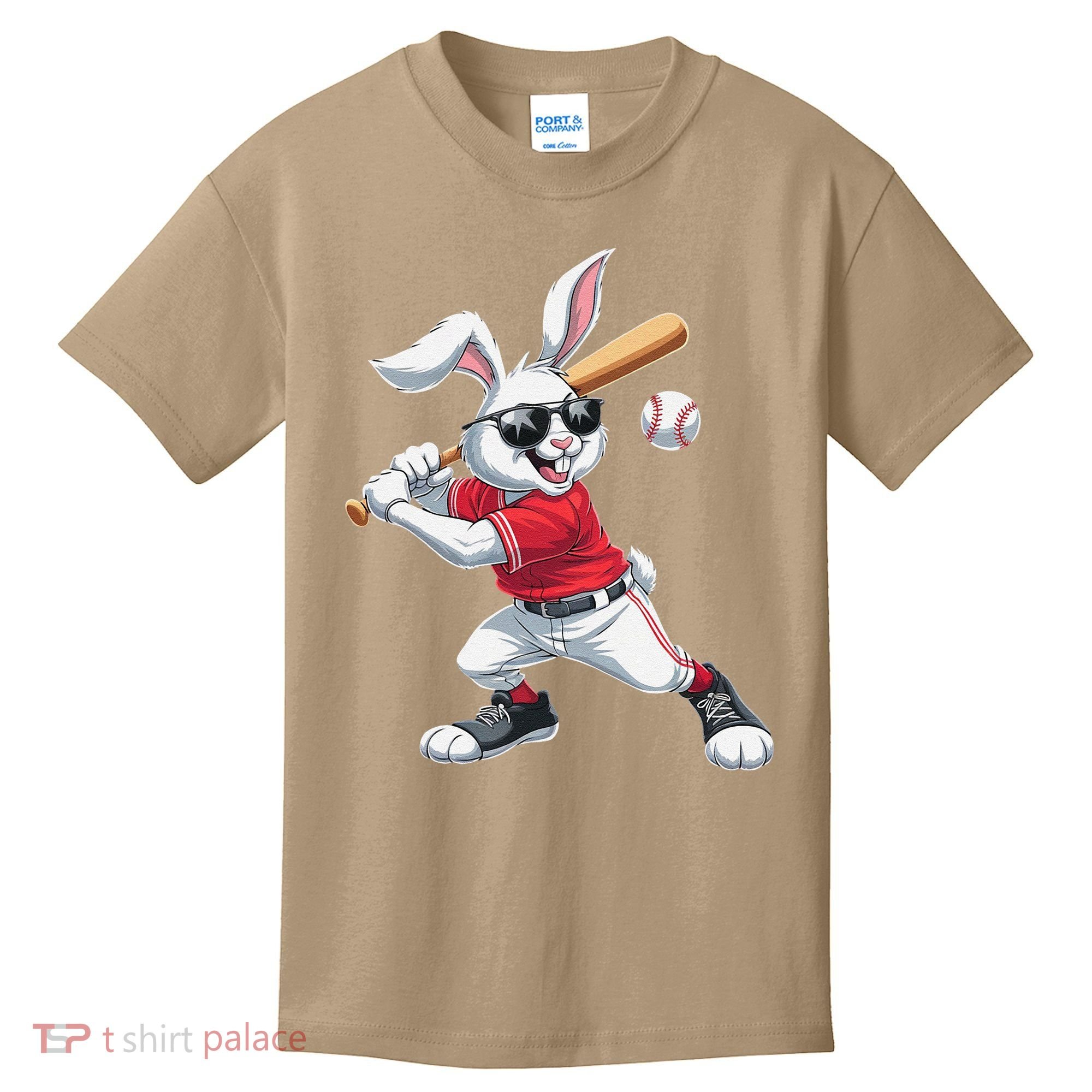 Happy Easter Bunny Playing Baseball Easter Sport Gift Kids T-Shirt