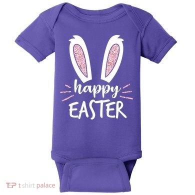 Happy Easter Bunny Ears Baby Bodysuit