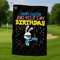Happy Easter Birthday Bunny Cake Bday Party Golf Towel thumb 1