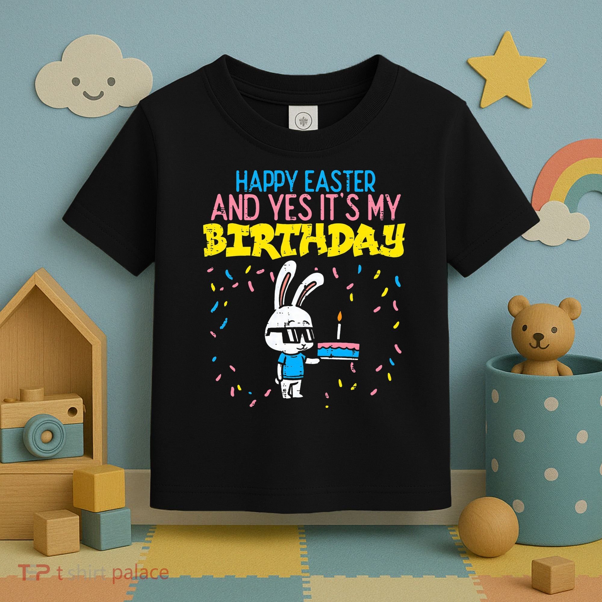 Happy Easter Birthday Bunny Cake Bday Party Toddler T-Shirt