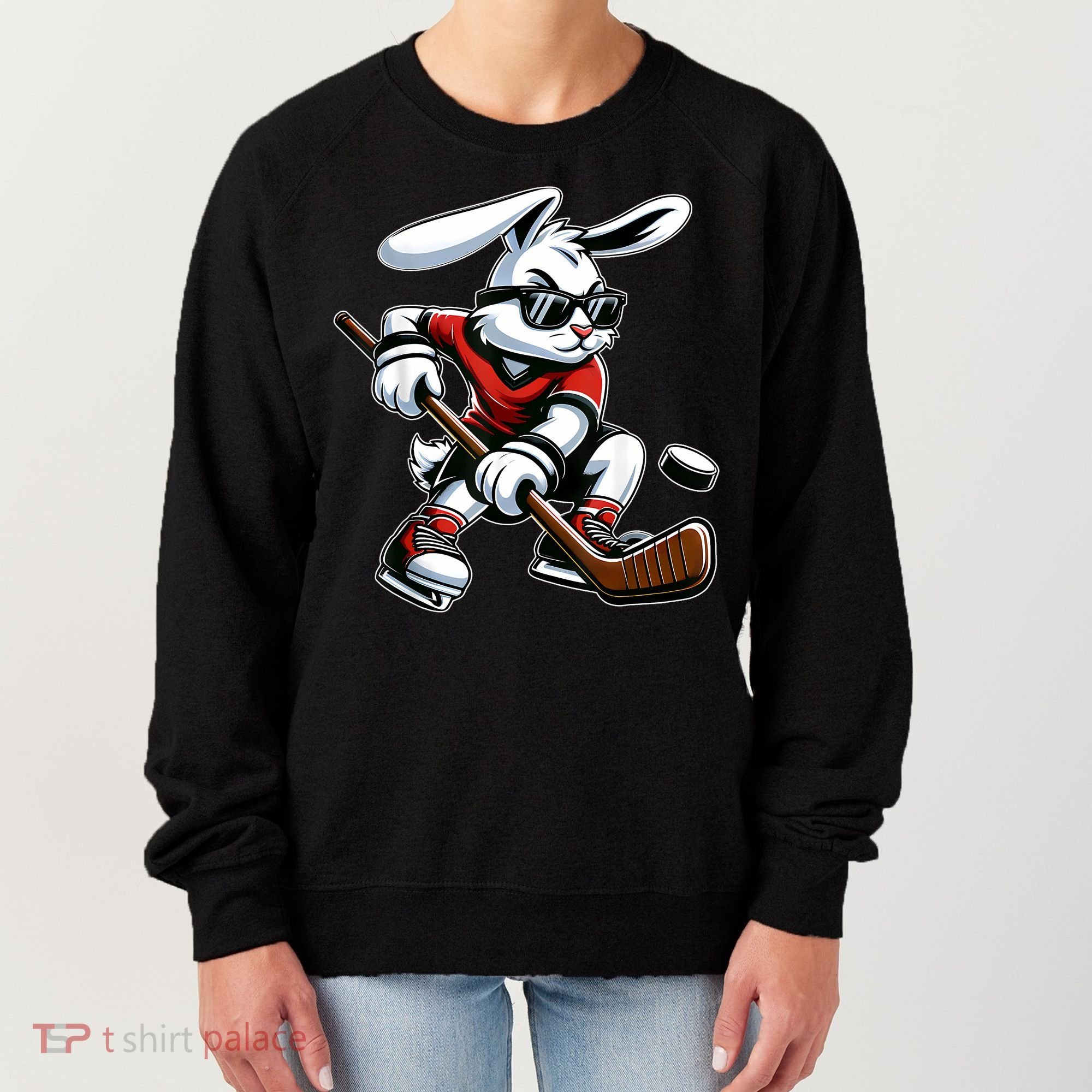 Happy Easter Bunny Playing Hockey Easter Sport Women's Sweatshirt