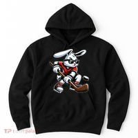 Happy Easter Bunny Playing Hockey Easter Sport Hoodie thumb 0