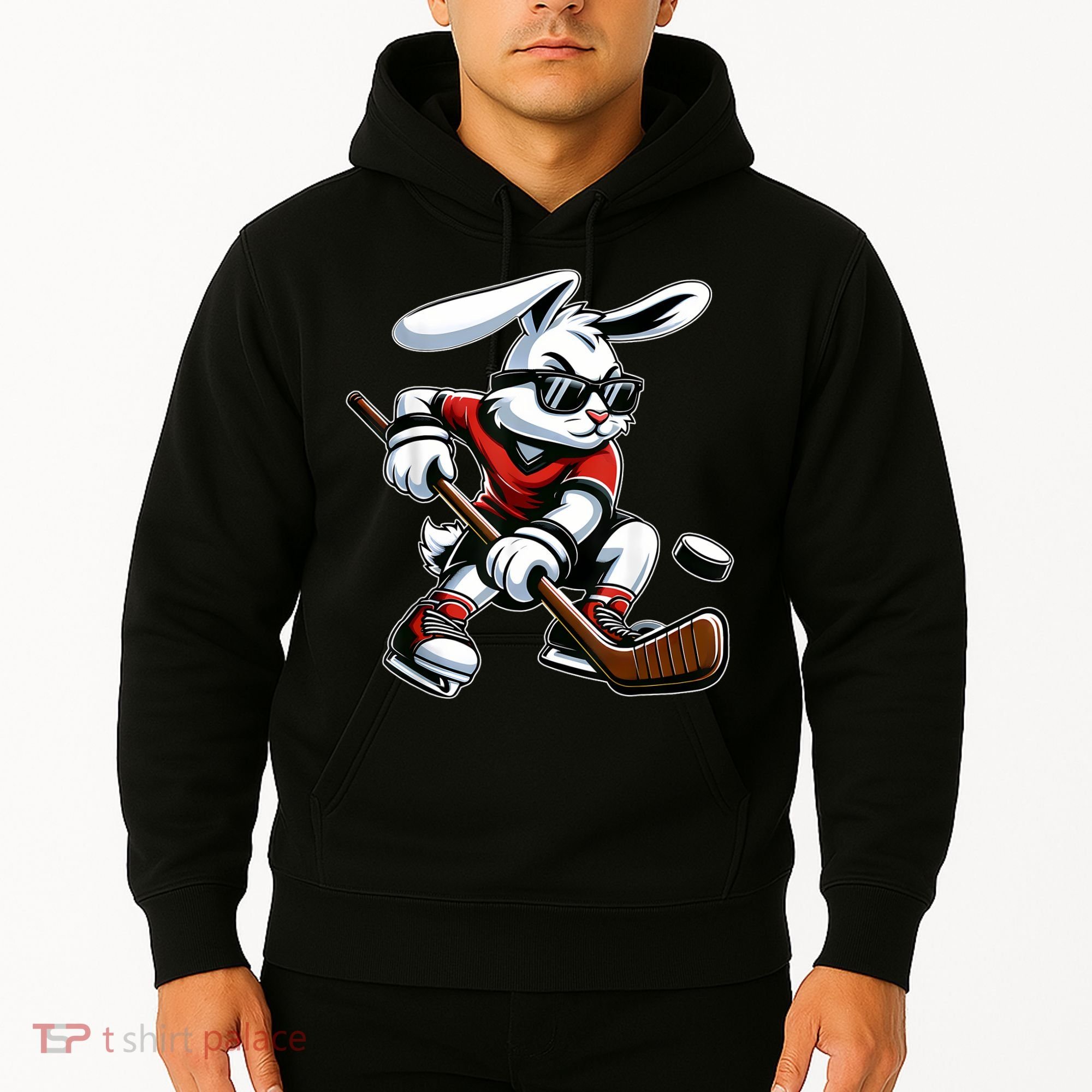 Happy Easter Bunny Playing Hockey Easter Sport Hoodie