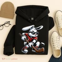 Happy Easter Bunny Playing Hockey Easter Sport Hoodie thumb 4
