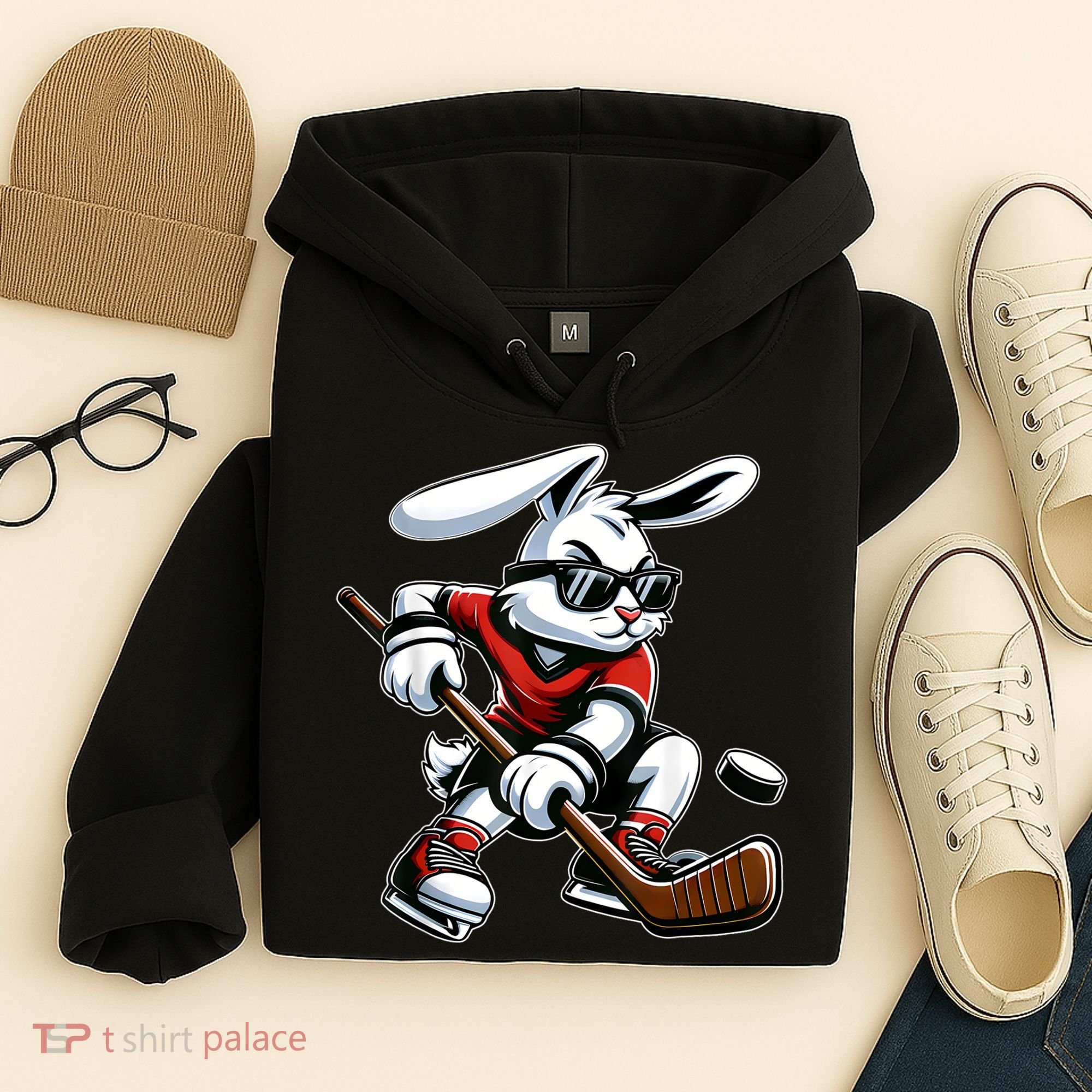 Happy Easter Bunny Playing Hockey Easter Sport Hoodie