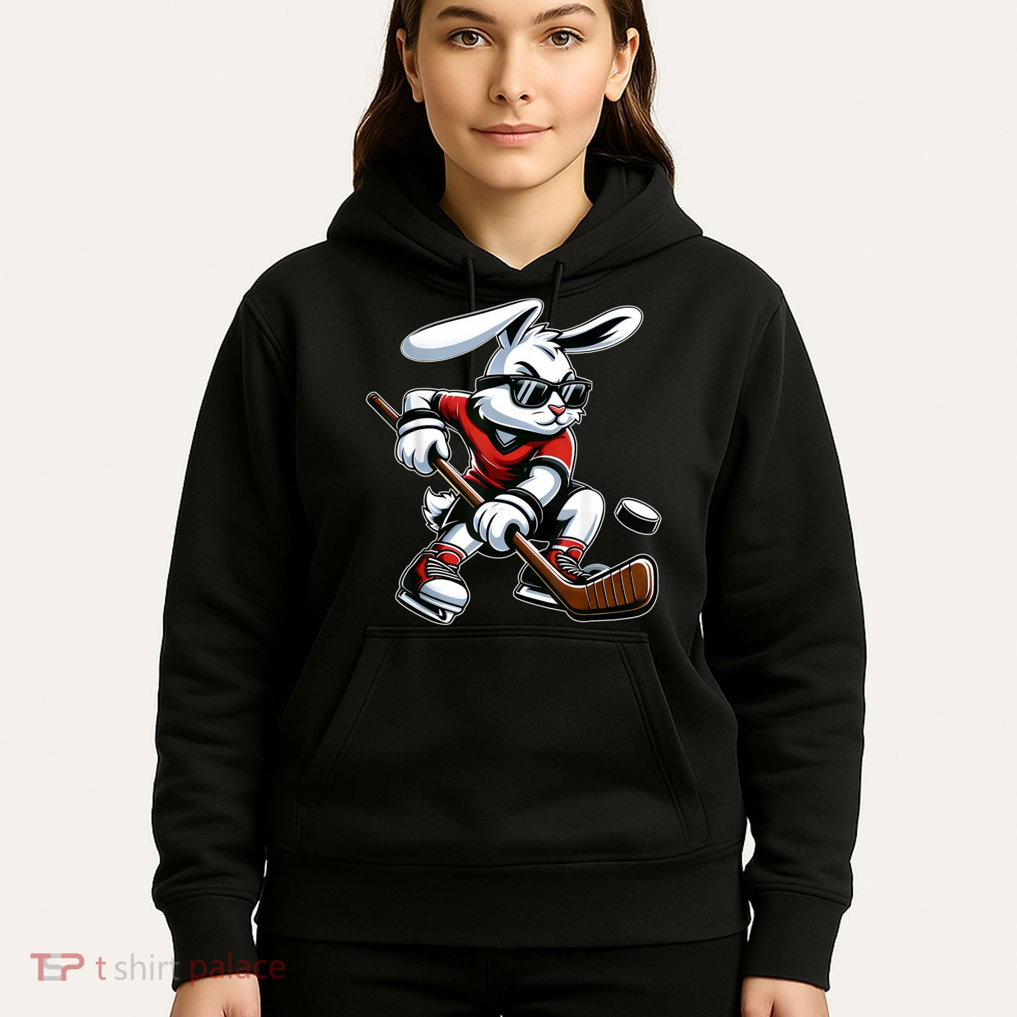 Happy Easter Bunny Playing Hockey Easter Sport Hoodie