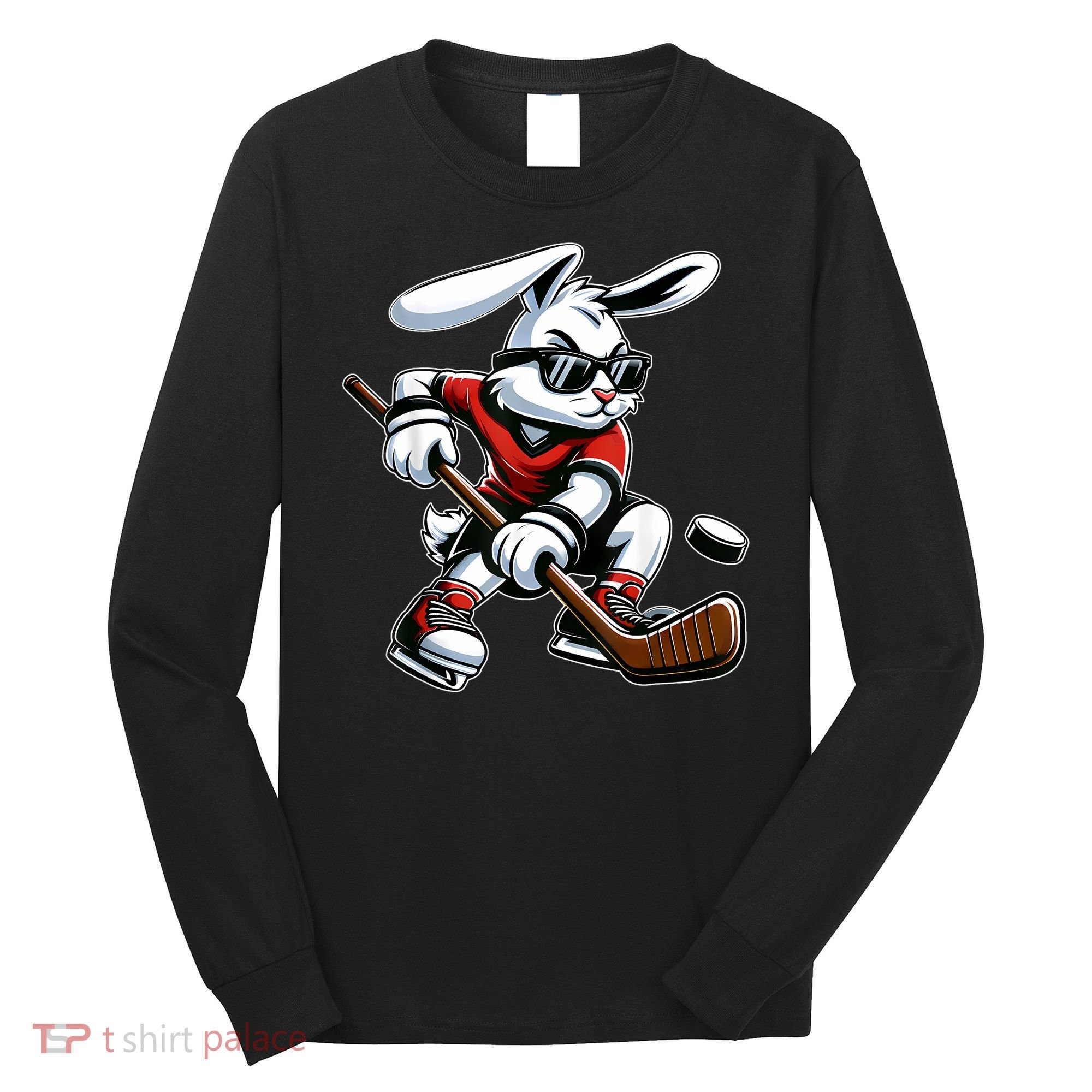 Happy Easter Bunny Playing Hockey Easter Sport Long Sleeve Shirt