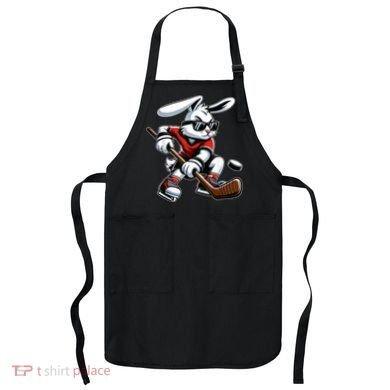 Happy Easter Bunny Playing Hockey Easter Sport Apron